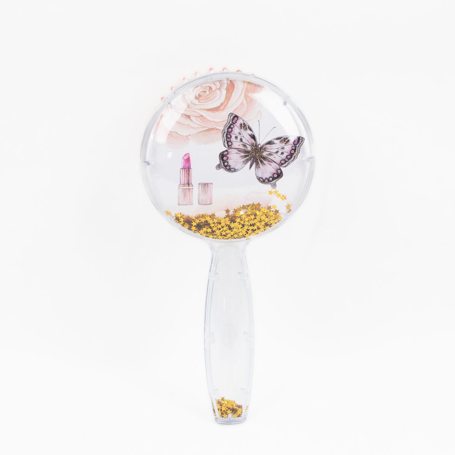 Perie păr copii cu formă rotundă, transparent cu confetti - Rose Butterfly