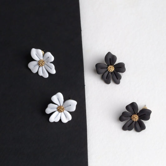 Set cercei lovely flower cu textură de silicon, 2 perechi - Alb Negru